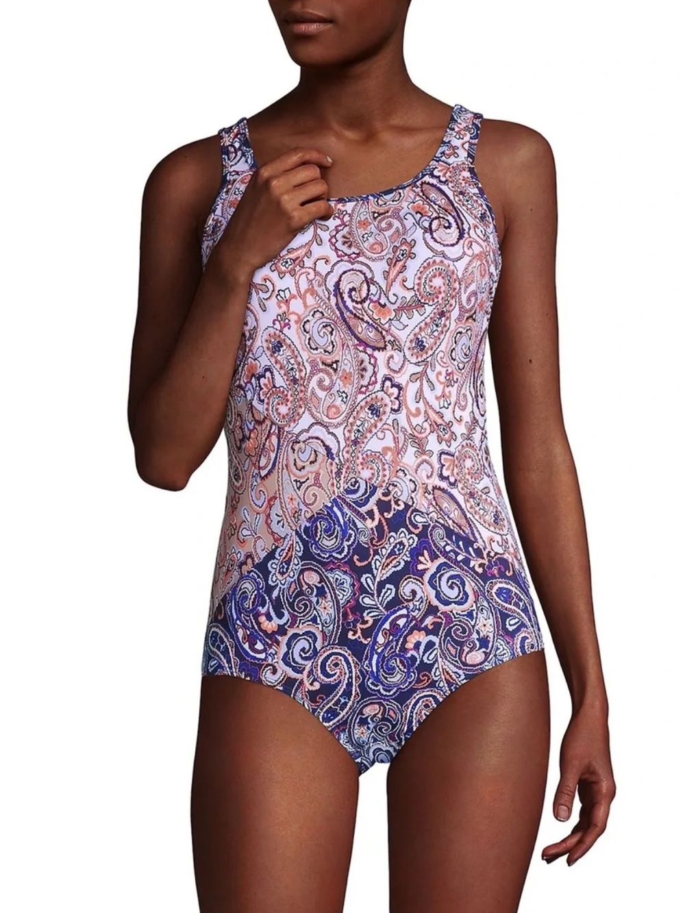 🦄LANDS END Purple Paisley Patchwork One Piece Swimsuit